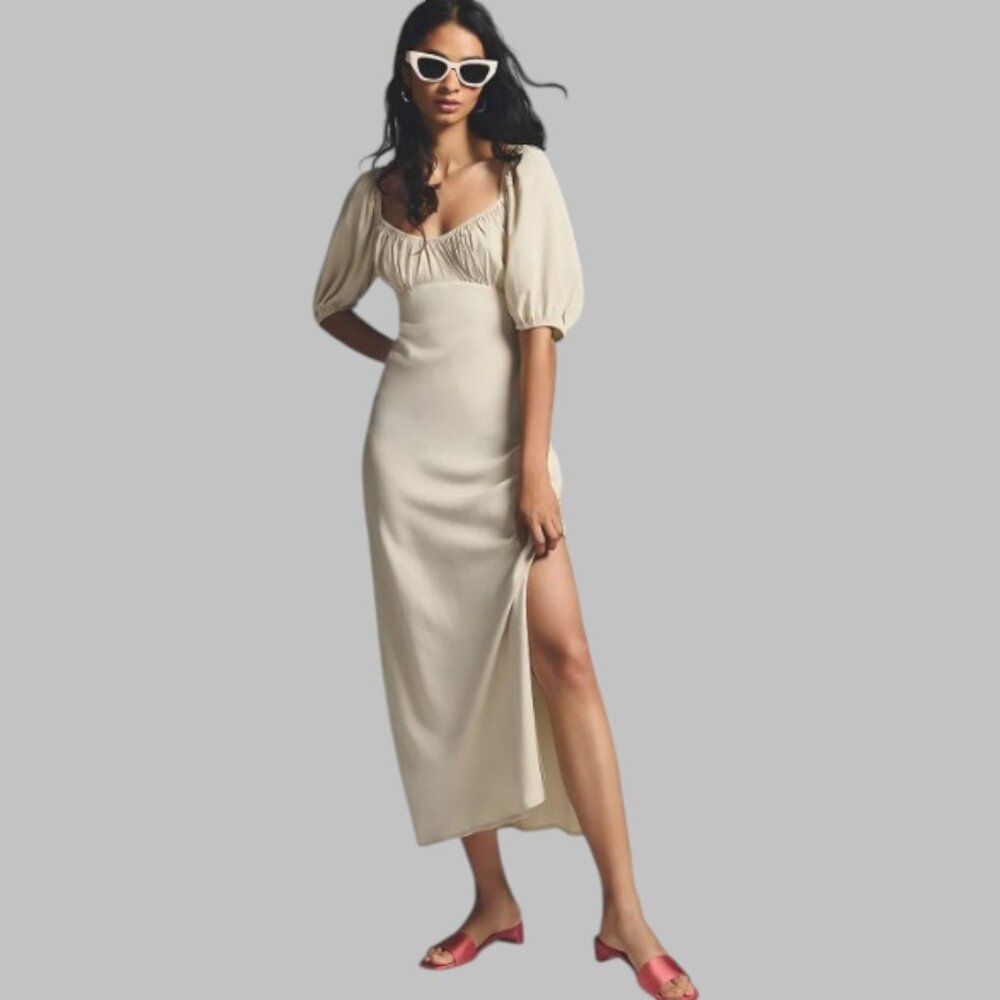 NWT Sophie Rue Anthropologie Sweetheart Maxi Dress Taupe M Milkmaid Cottagecore
